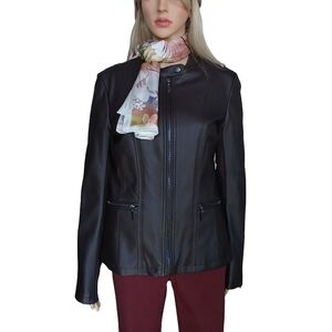 Mo-Ka Elegant Dark Purple Vegan Leather Jacket for Women Size M NWT